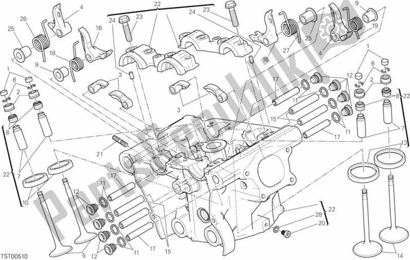 Alle onderdelen voor de Verticale Kop van de Ducati Monster 1200 25 TH Anniversario USA 2019